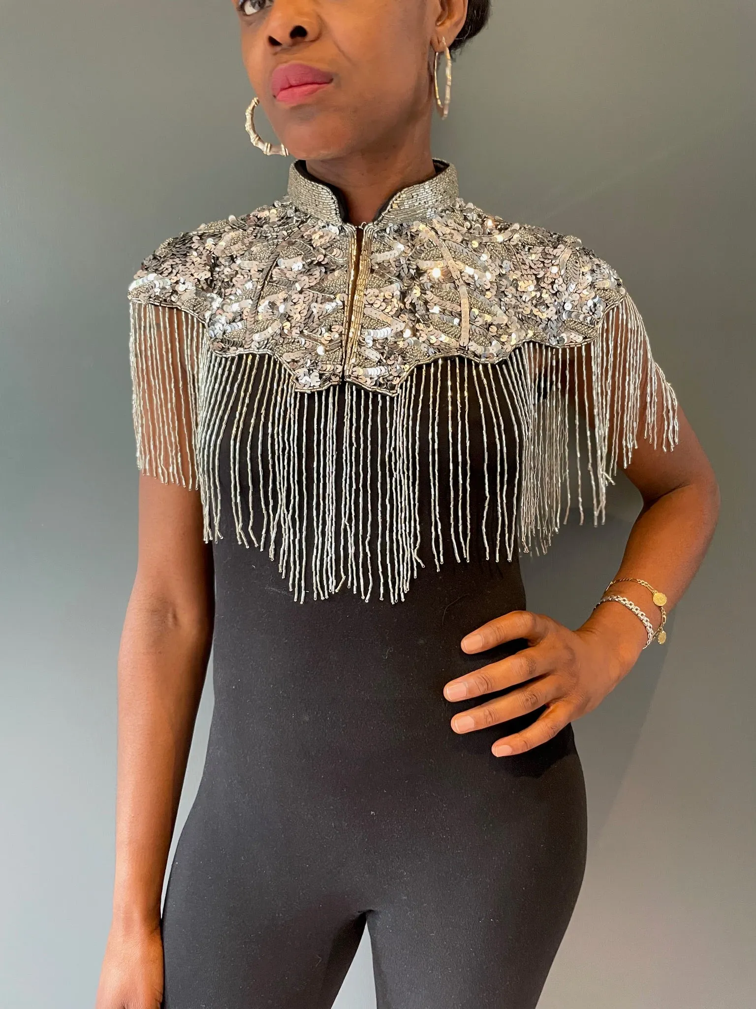 Silver Cleo Sequin Cape