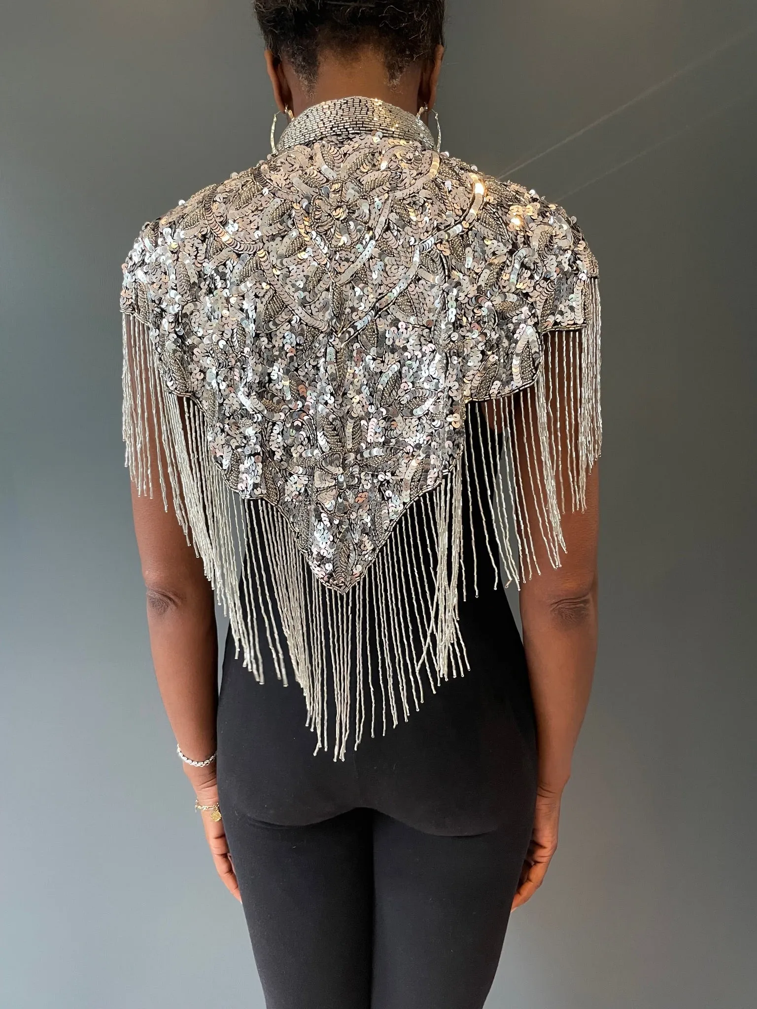 Silver Cleo Sequin Cape