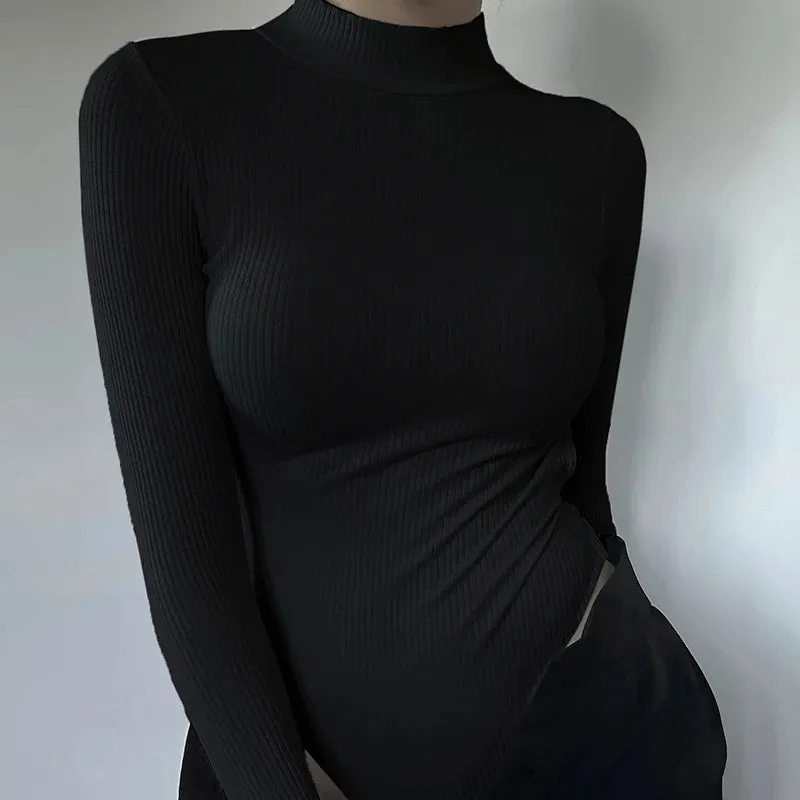 Solid Backless Sexy Skinny Knit Bodysuit
