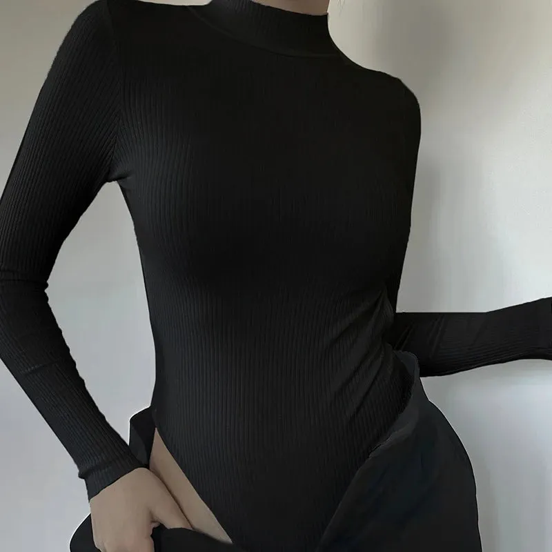 Solid Backless Sexy Skinny Knit Bodysuit