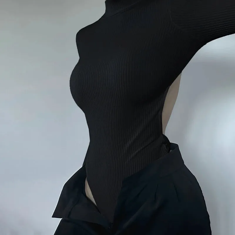 Solid Backless Sexy Skinny Knit Bodysuit