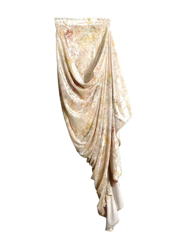 Speckled Asymmetry Drape Feminine Velvet Elegant Long-Skirt