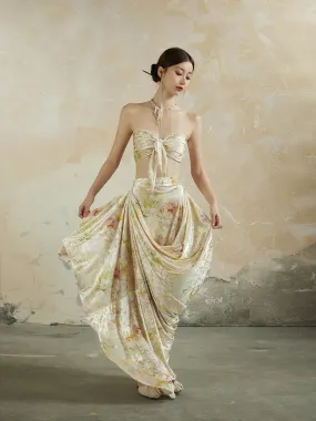 Speckled Asymmetry Drape Feminine Velvet Elegant Long-Skirt