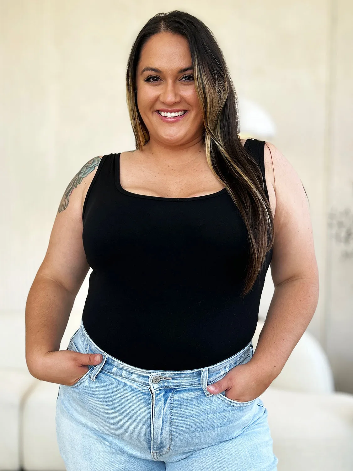 Square Neck Sleeveless Bodysuit - 5 colors