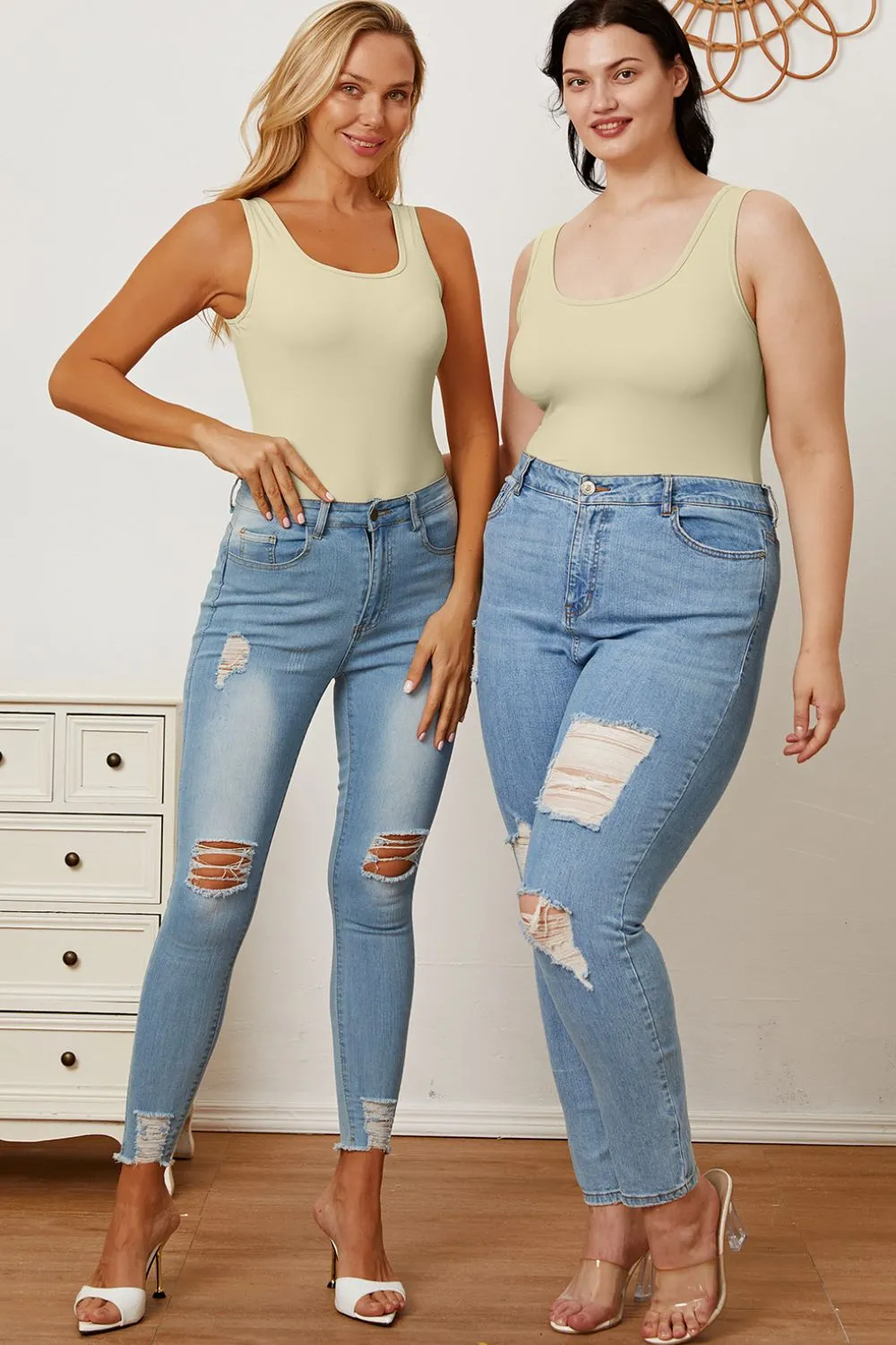 Square Neck Sleeveless Bodysuit - 5 colors