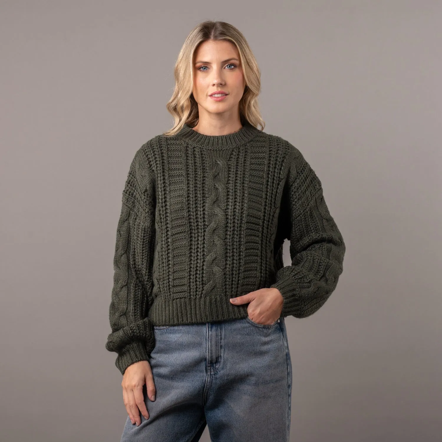 Sweater Rusty Folktale Crop Chunky Knit Green Gables