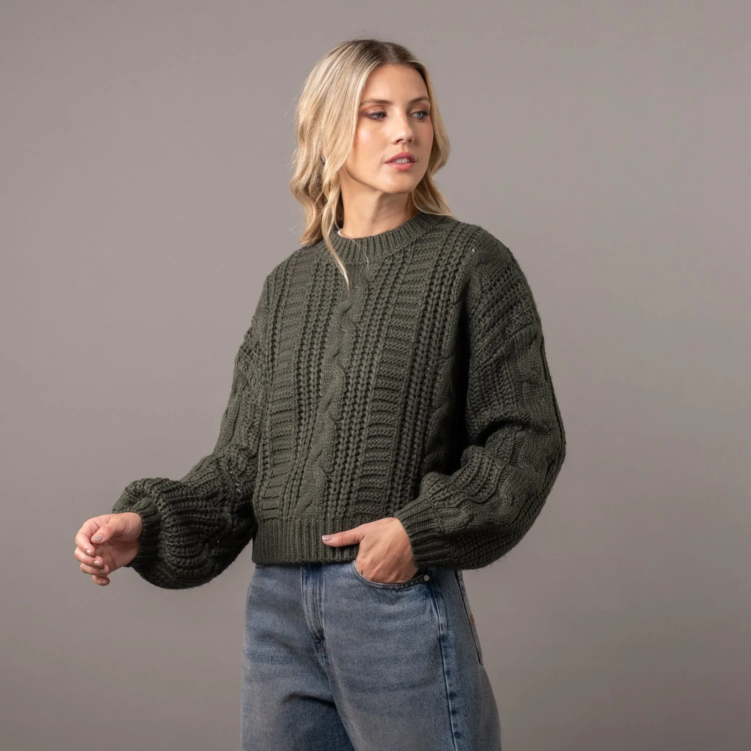 Sweater Rusty Folktale Crop Chunky Knit Green Gables