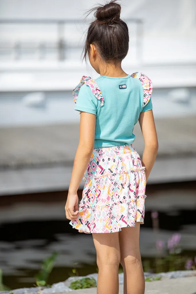 T-Shirt With Ruffles On Shoulder
