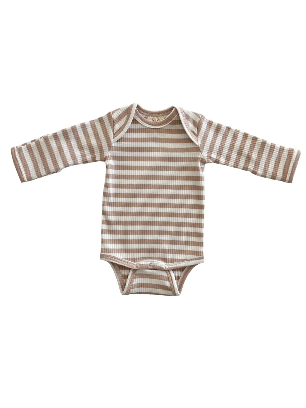 Tan Stripe / Organic Ribbed Long Sleeve Bodysuit
