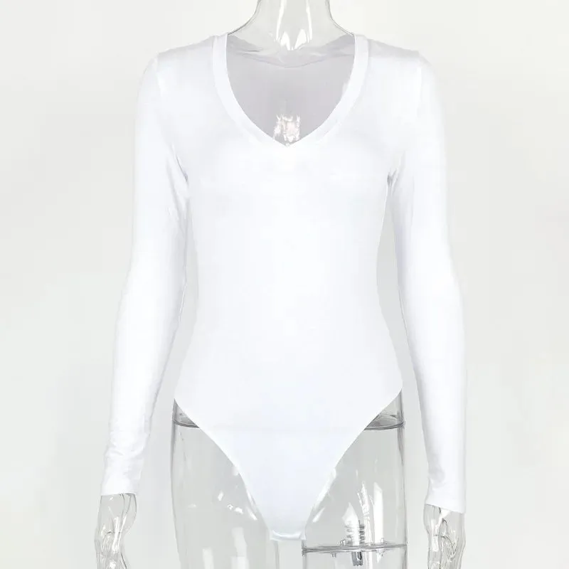 Thin Soft Long Sleeve V Neck Bodysuit