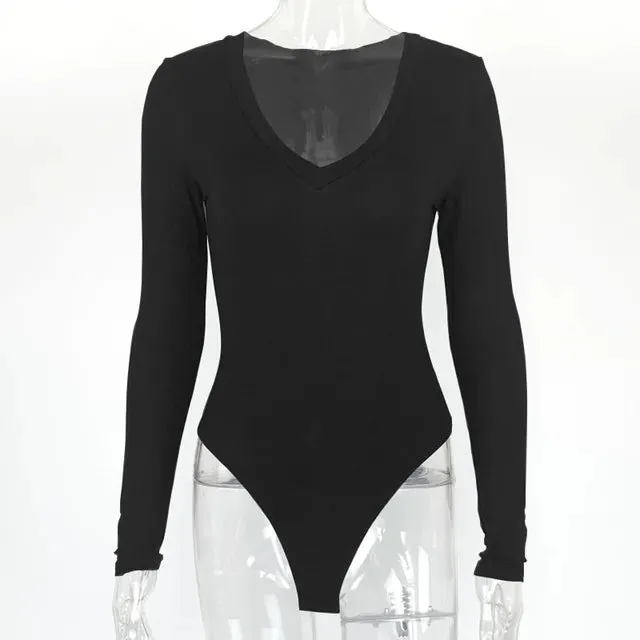 Thin Soft Long Sleeve V Neck Bodysuit