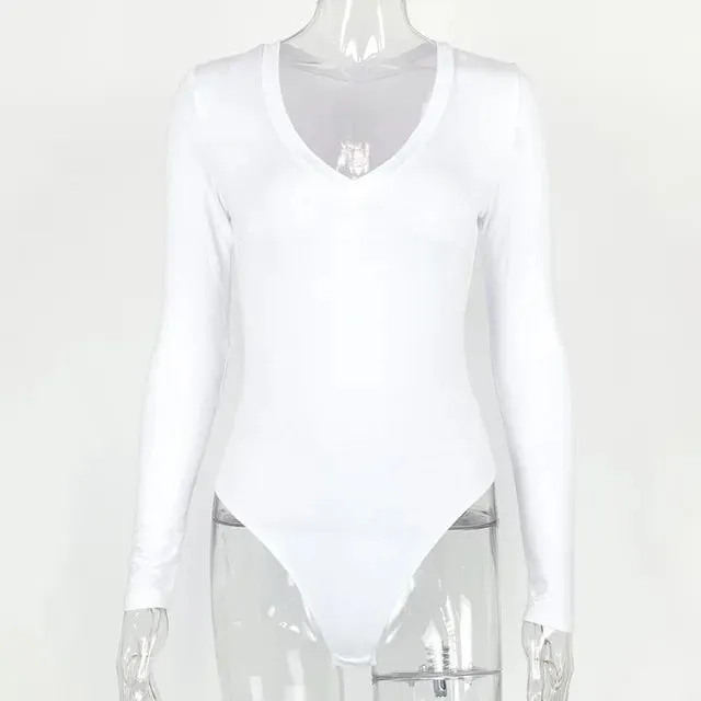 Thin Soft Long Sleeve V Neck Bodysuit