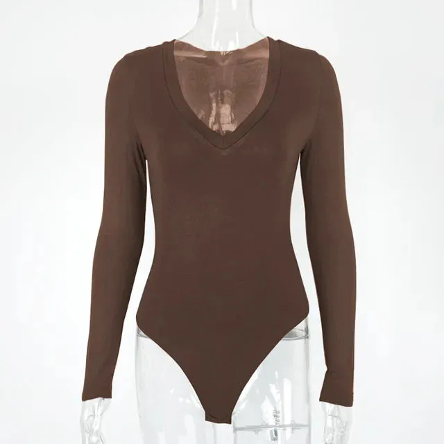 Thin Soft Long Sleeve V Neck Bodysuit