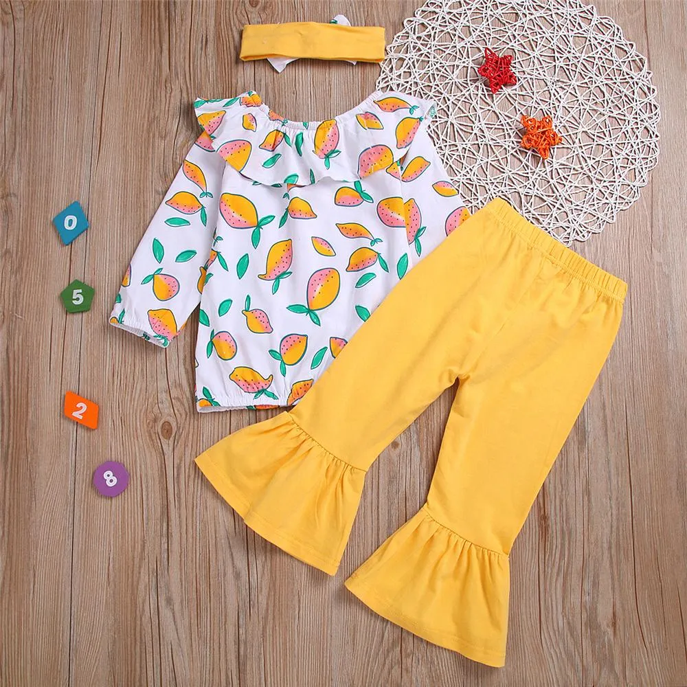 Toddler Girls Printed Long Sleeve Top & Flare Pants Girls Clothes Wholesale