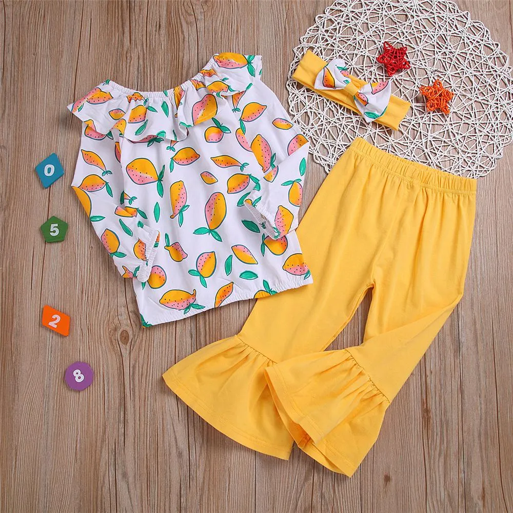Toddler Girls Printed Long Sleeve Top & Flare Pants Girls Clothes Wholesale