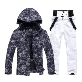Unisex Snowboard Ski Jacket and Pants Set Marble Pattern