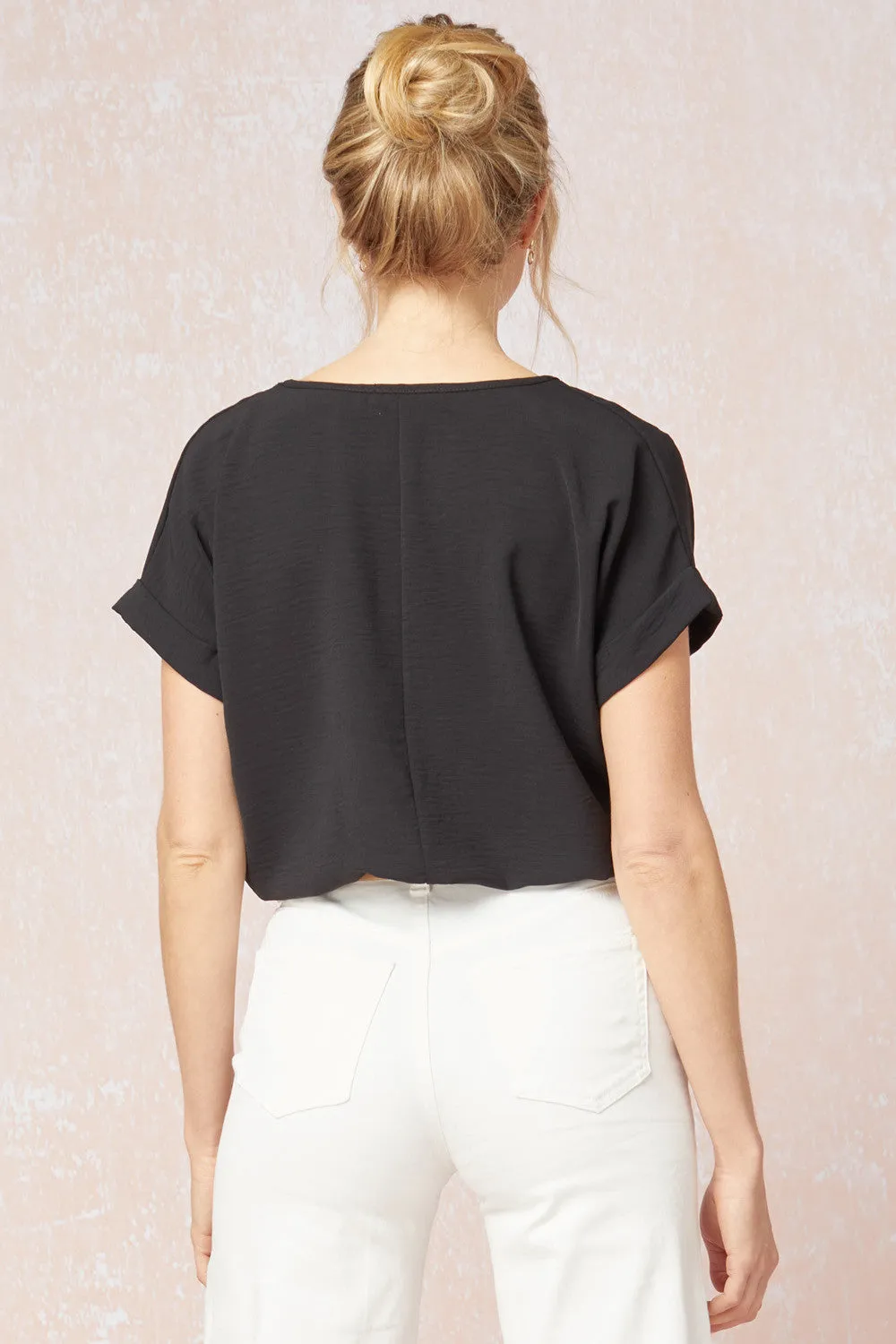 V-Neck Bodysuit with Rolled Sleeves by Entro
