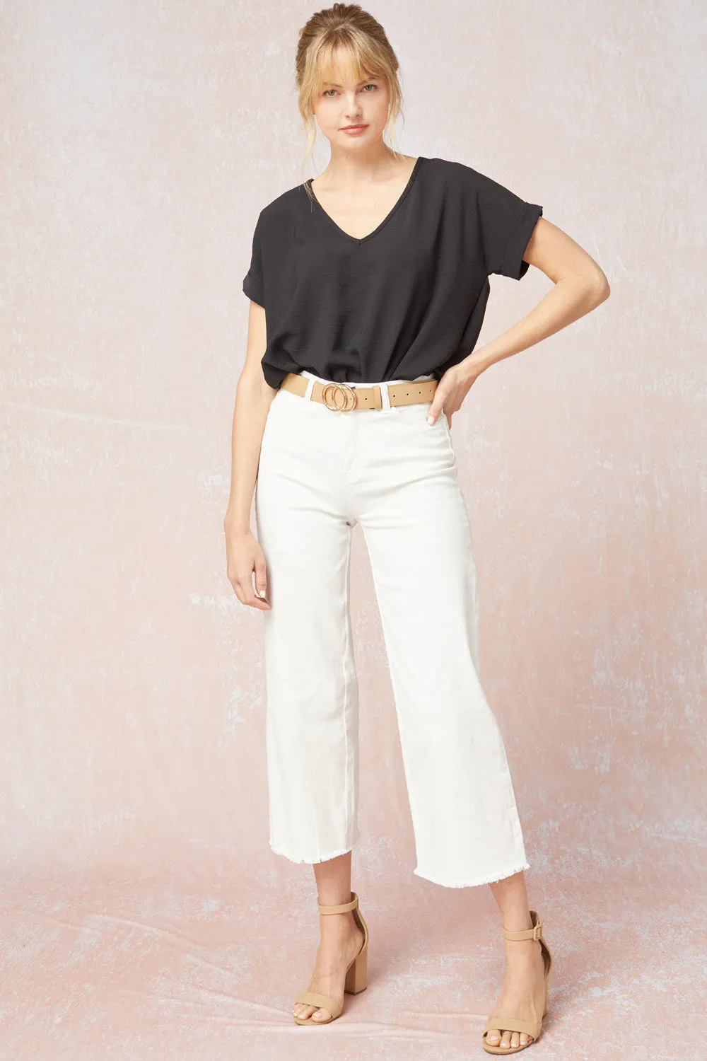 V-Neck Bodysuit with Rolled Sleeves by Entro