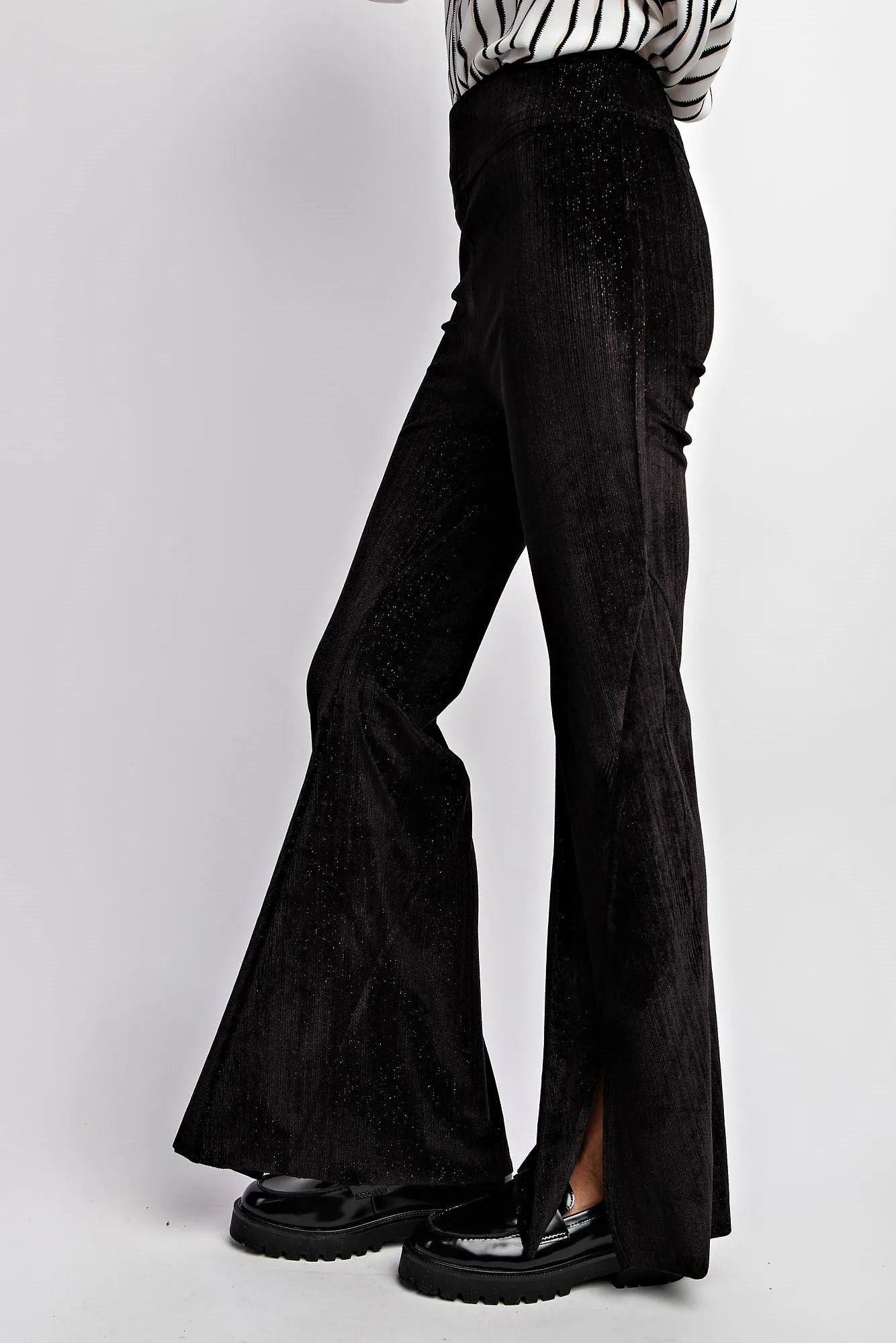 velvet front slit flare pants