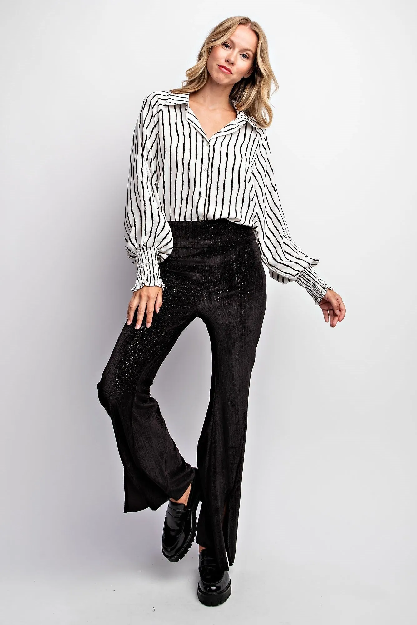 velvet front slit flare pants
