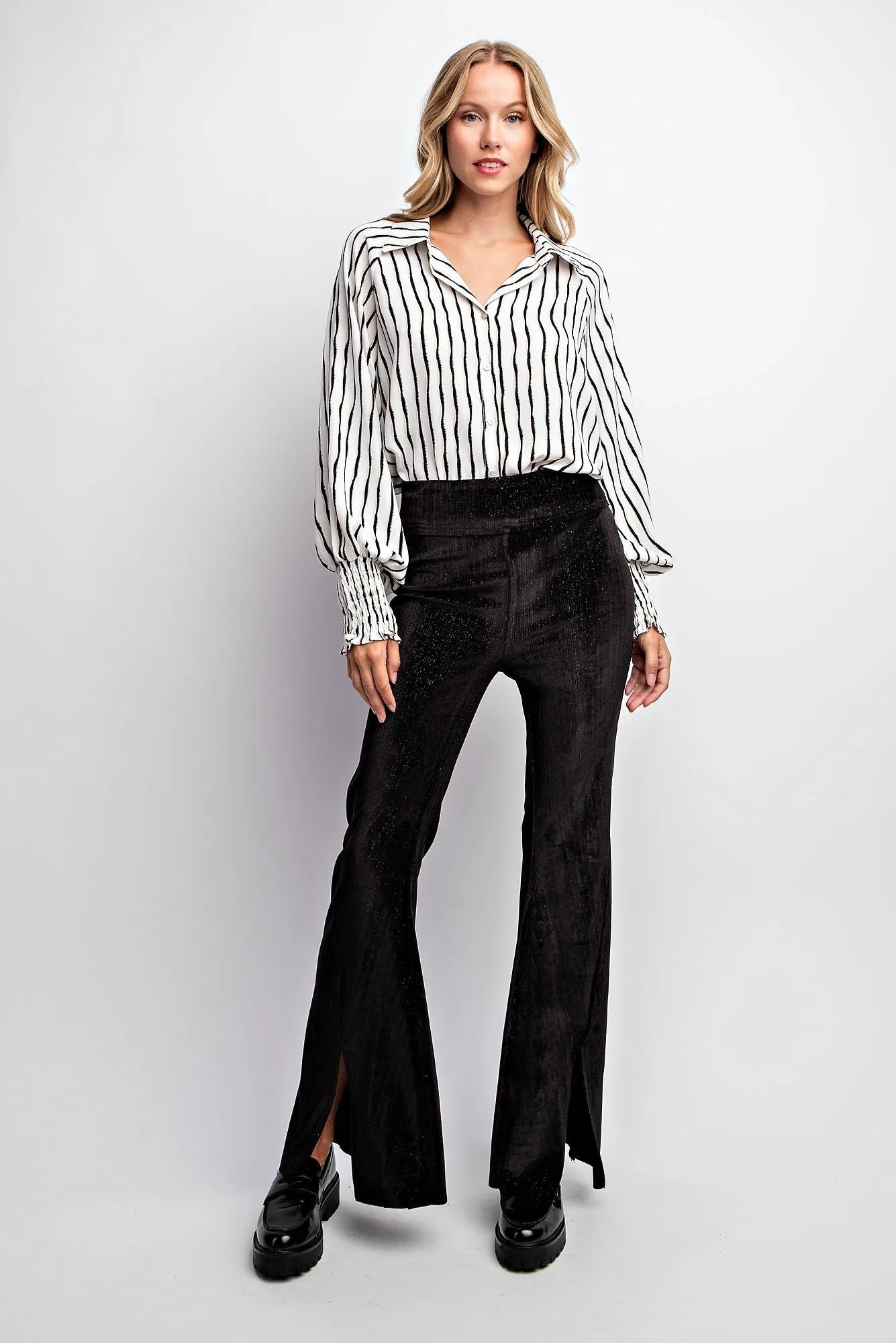 velvet front slit flare pants