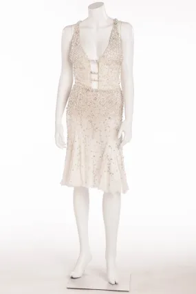 Versace - As Seen on Christina Aguilera - White Cocktail Dress Embellished with Rhinestones - IT 42
