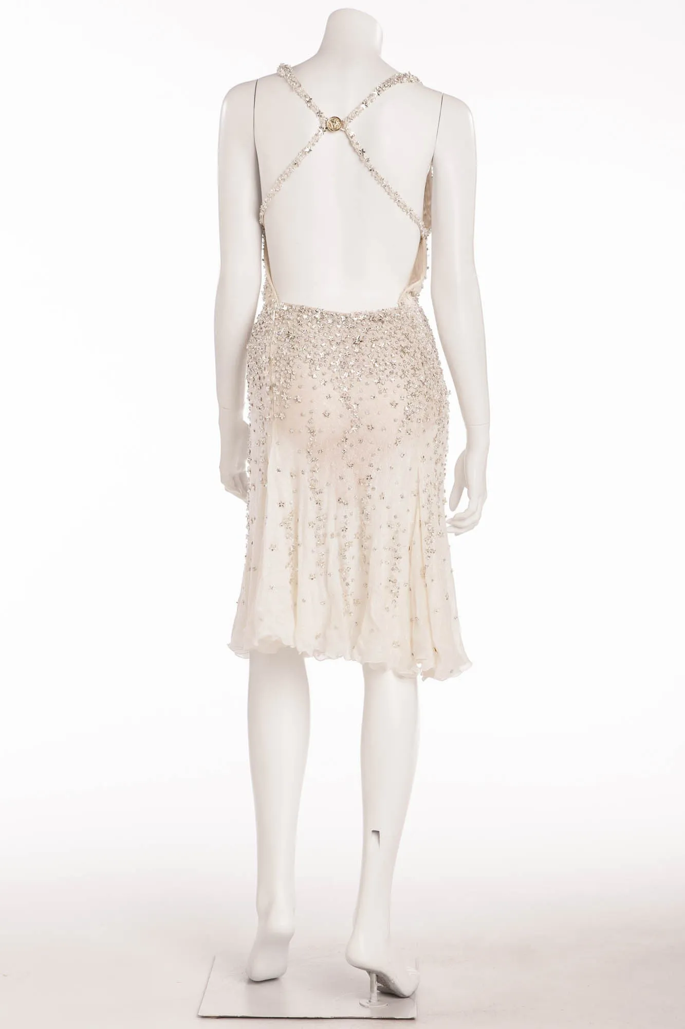 Versace - As Seen on Christina Aguilera - White Cocktail Dress Embellished with Rhinestones - IT 42