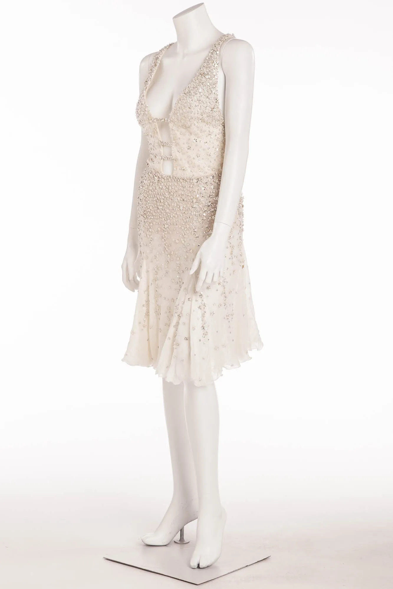 Versace - As Seen on Christina Aguilera - White Cocktail Dress Embellished with Rhinestones - IT 42