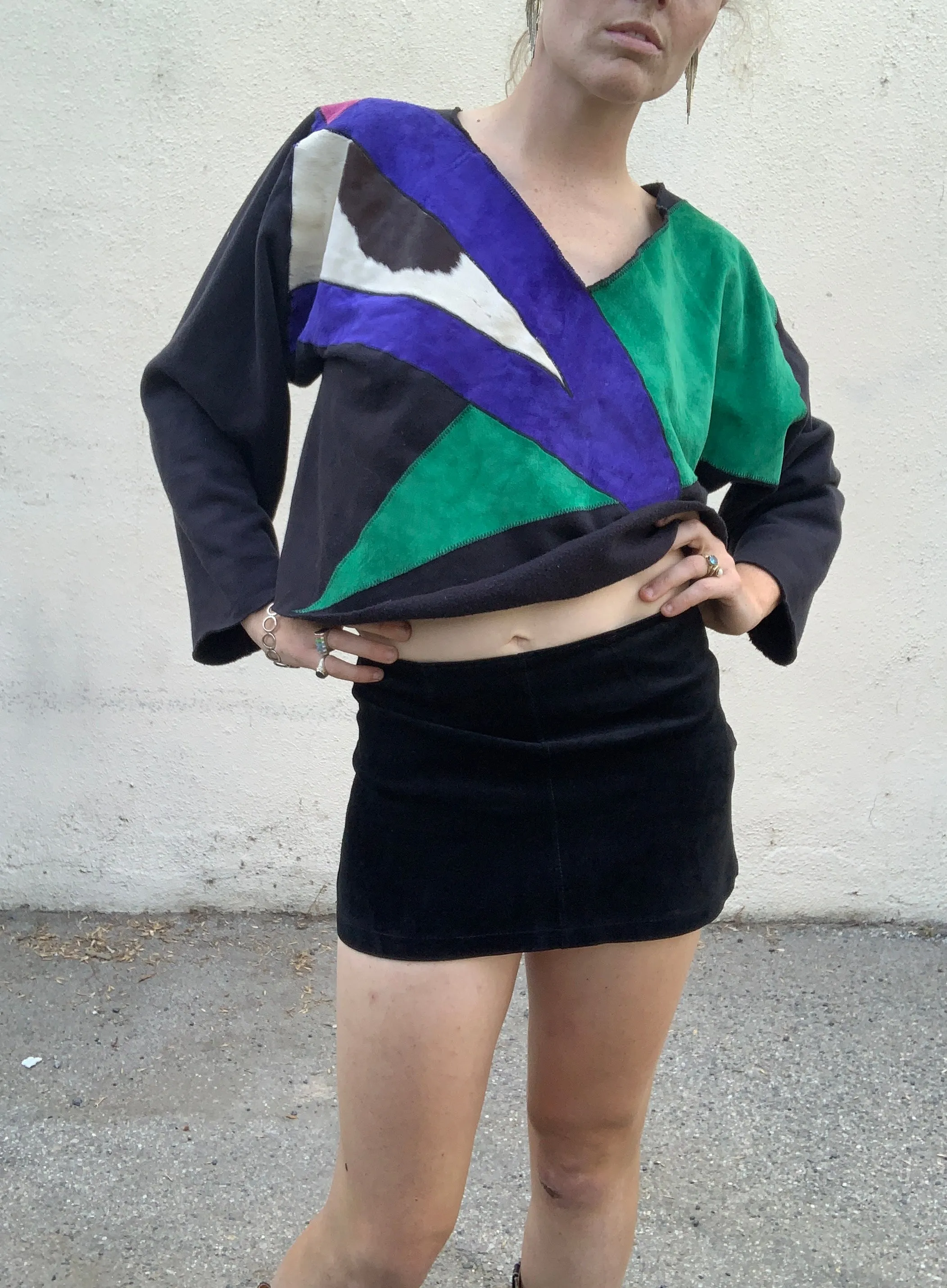 Vintage Elisabetta Rogiani Black Suede Micro Mini Skirt