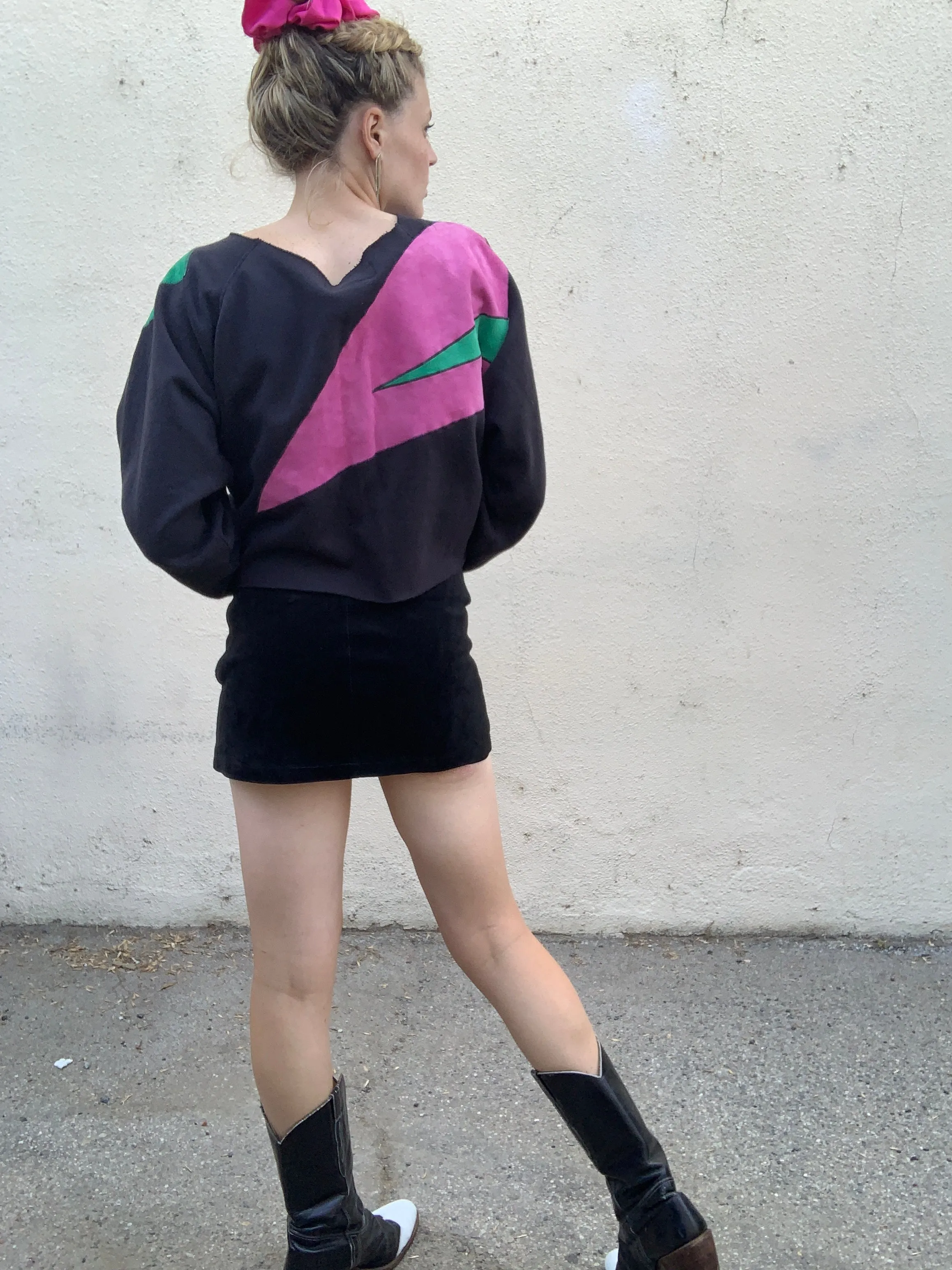 Vintage Elisabetta Rogiani Black Suede Micro Mini Skirt