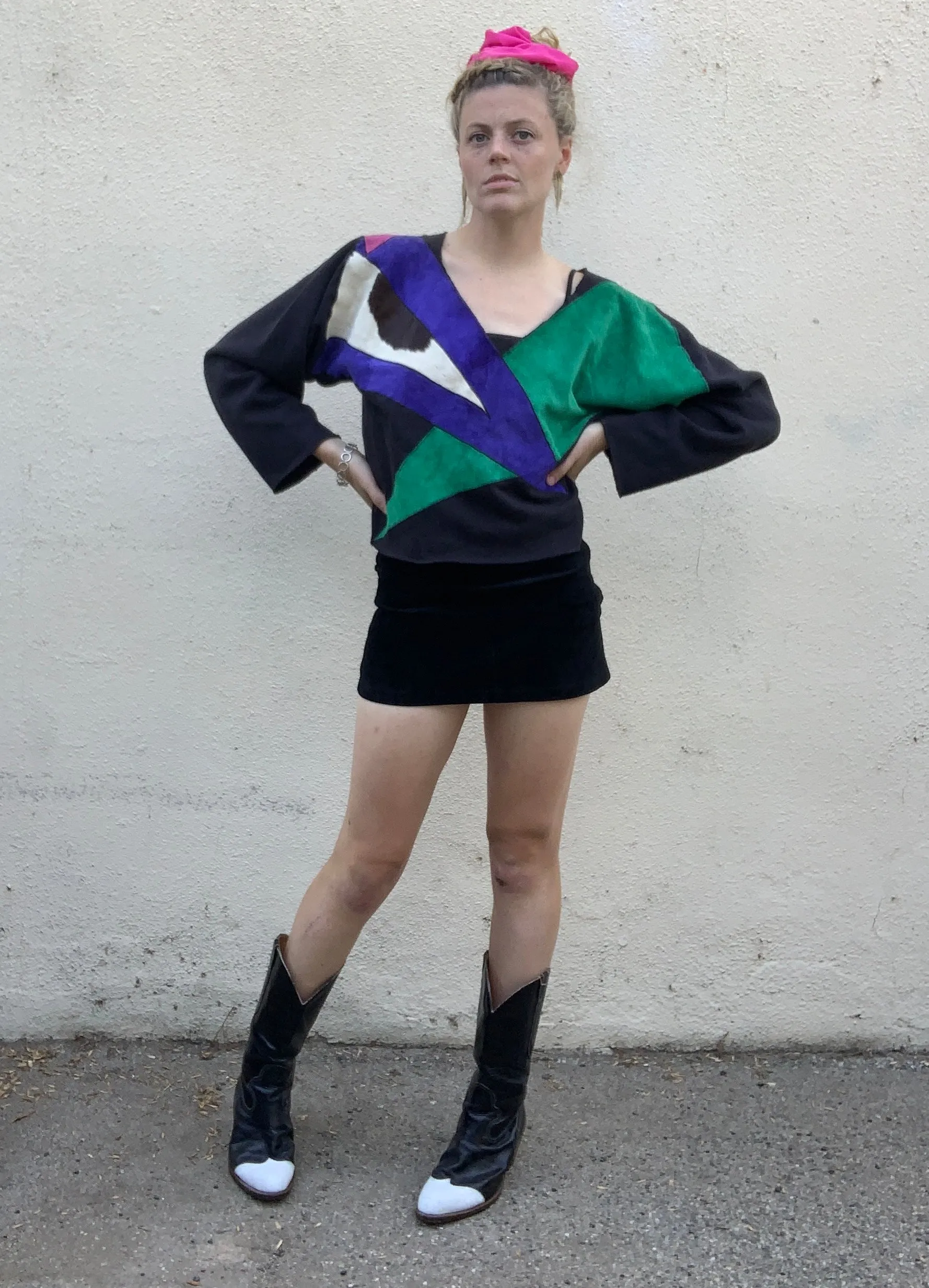Vintage Elisabetta Rogiani Black Suede Micro Mini Skirt