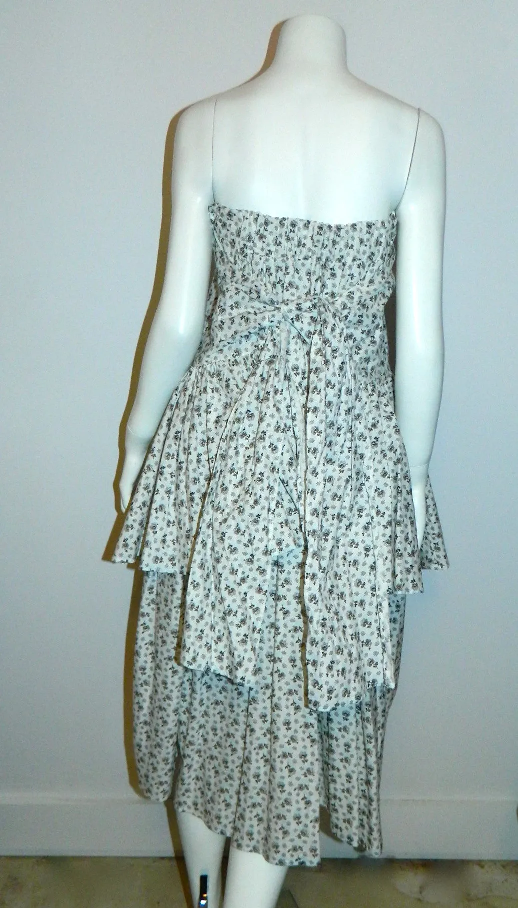 vintage white cotton KENZO floral print tiered skirt / 1980s strapless dress 40 / US Medium