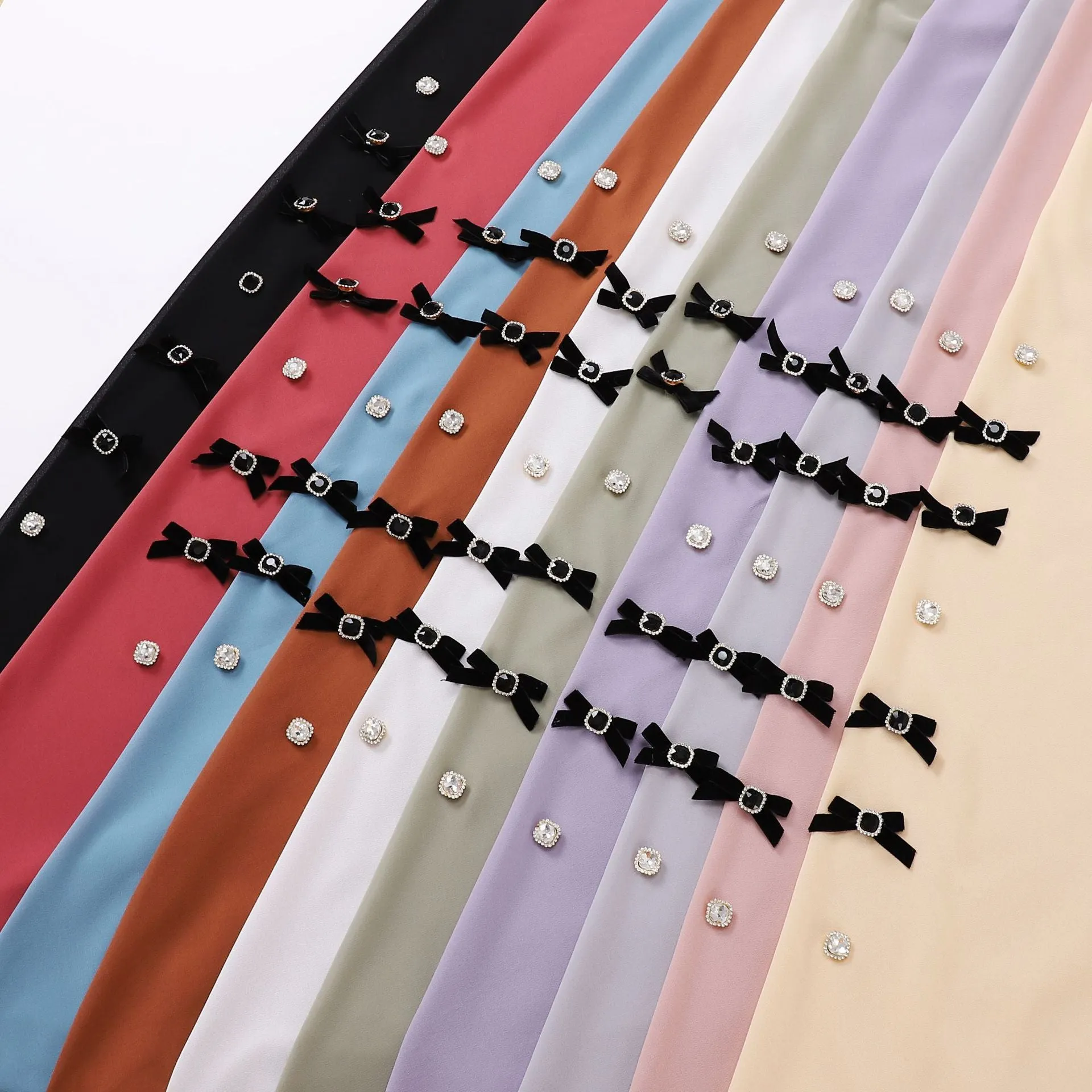 W-0072 90*90  plain pearl chiffon bowknot rhinestone hijab scarf