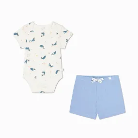 Whale Print Bodysuit & Shorts Outfit