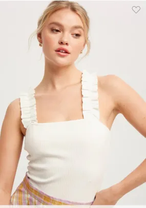 White Ribbed  Ruffle Body Suit