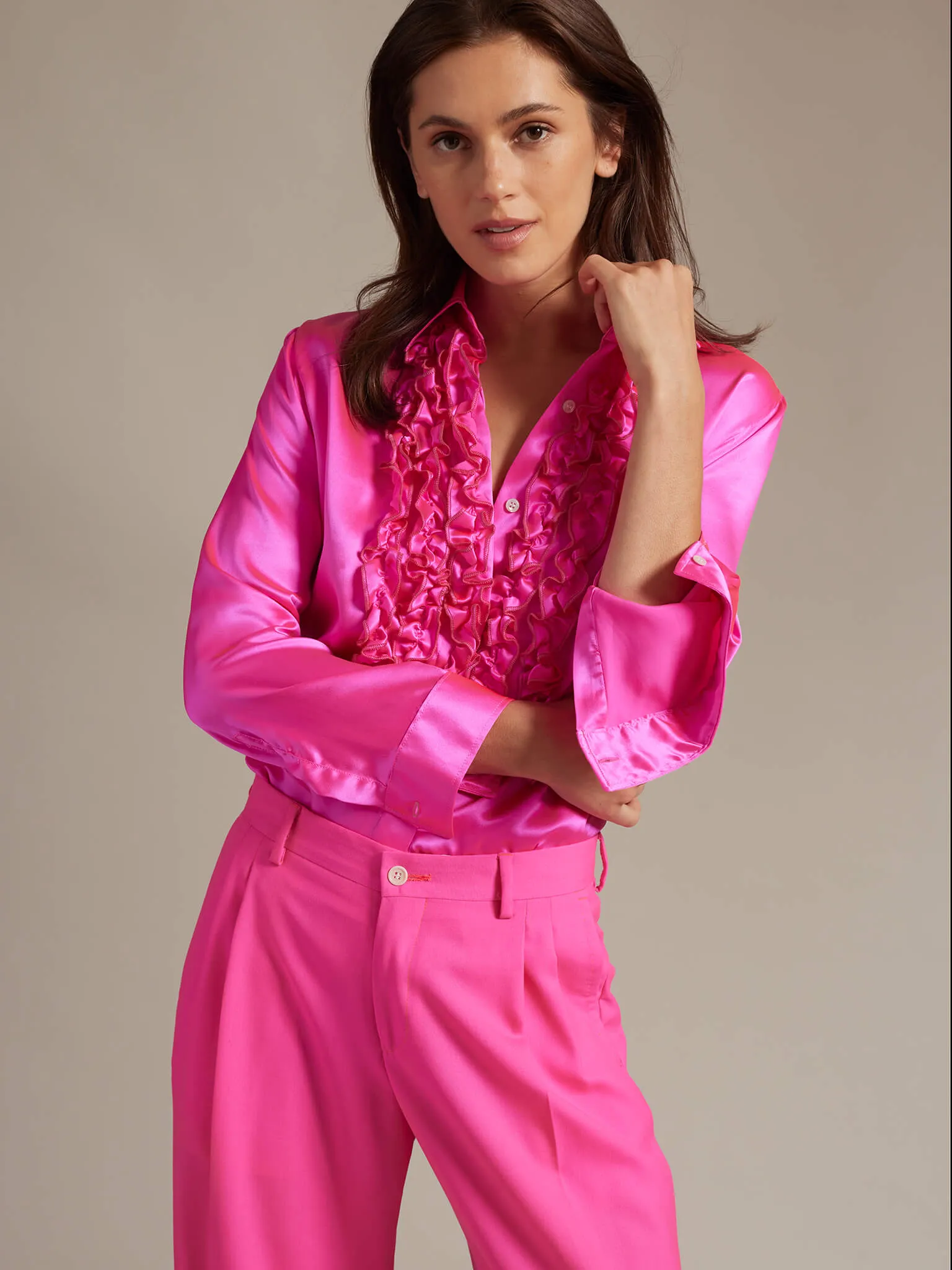 Women’s Baggy Double Pleated Pant In Fuchsia Pink
