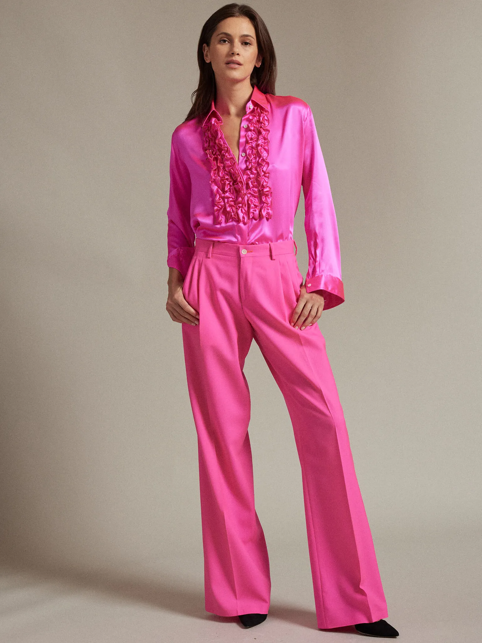 Women’s Baggy Double Pleated Pant In Fuchsia Pink