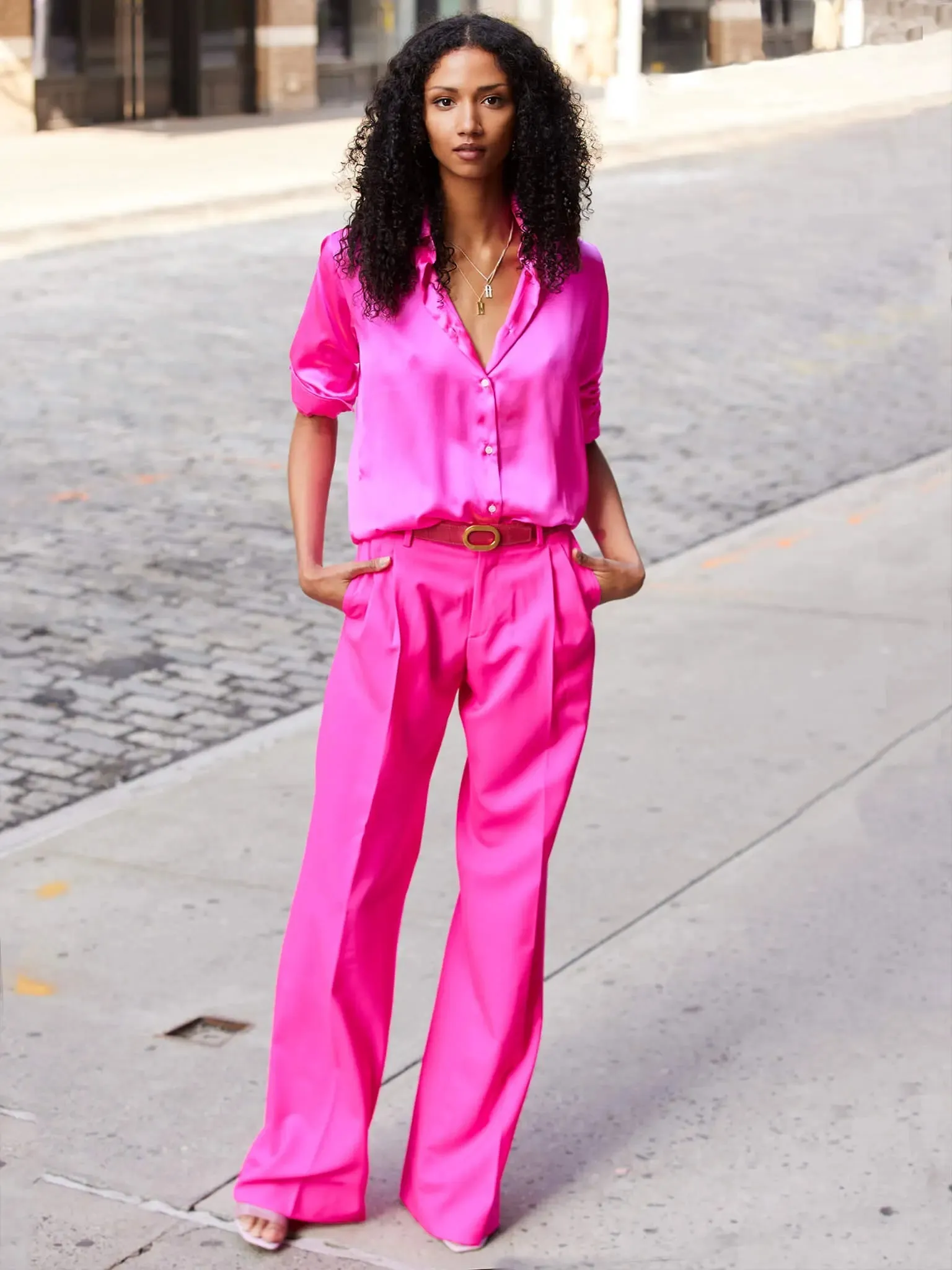 Women’s Baggy Double Pleated Pant In Fuchsia Pink