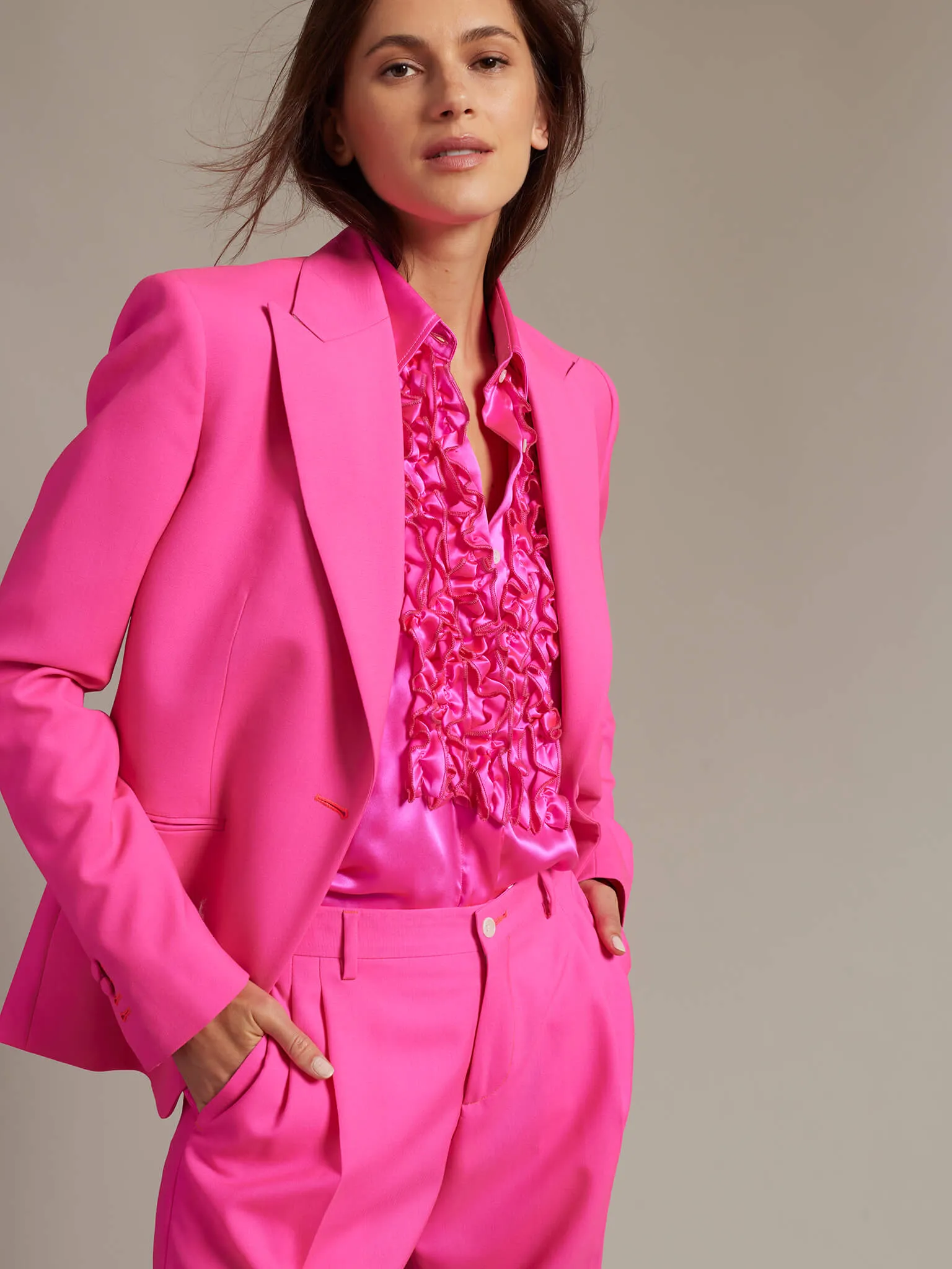 Women’s Baggy Double Pleated Pant In Fuchsia Pink