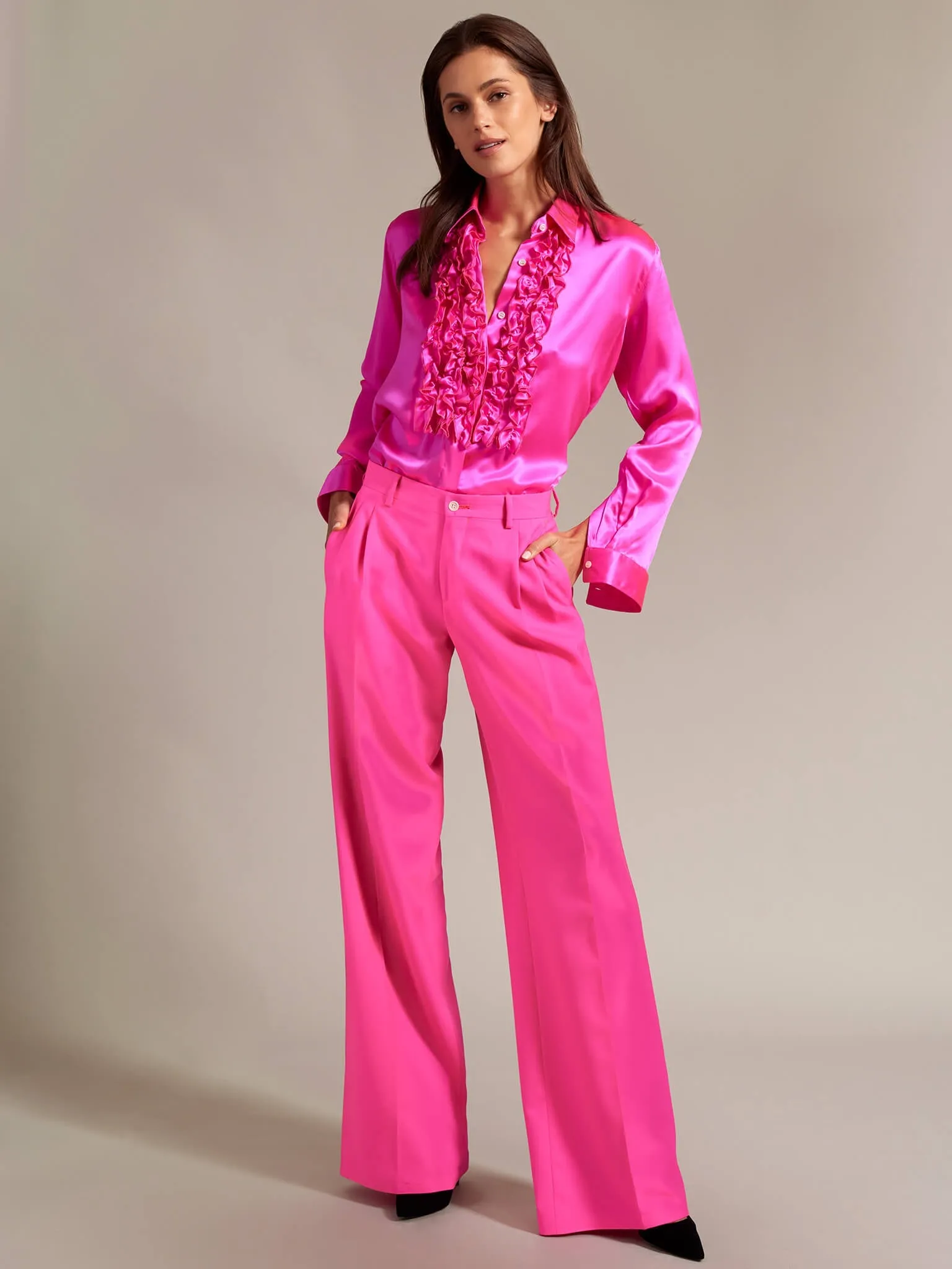 Women’s Baggy Double Pleated Pant In Fuchsia Pink
