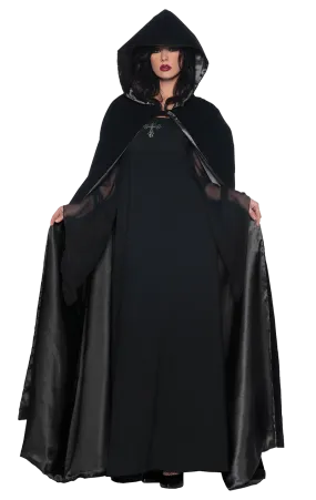 Womens Black Velvet And Satin Cape
