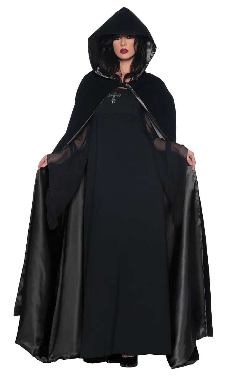 Womens Black Velvet And Satin Cape