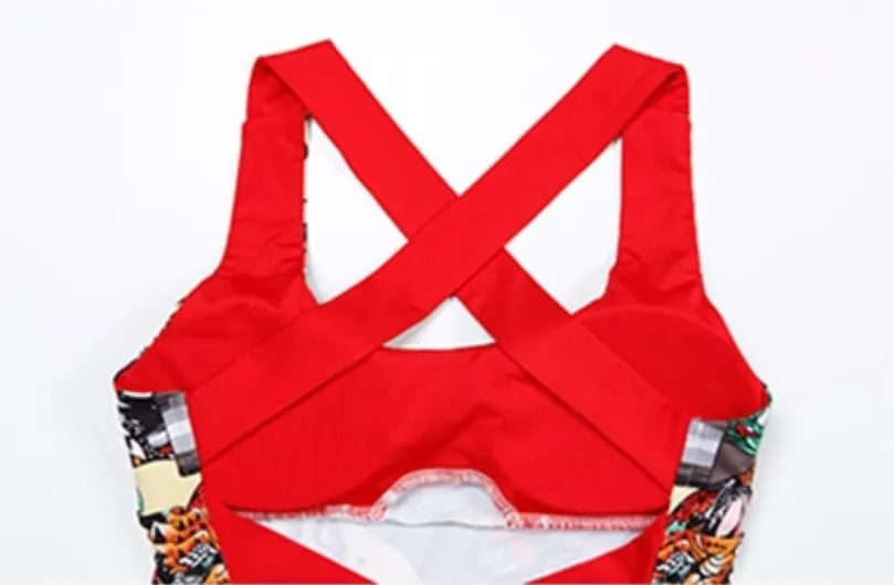 Women's Summer Sleeveless Floral Fitness Bodysuit