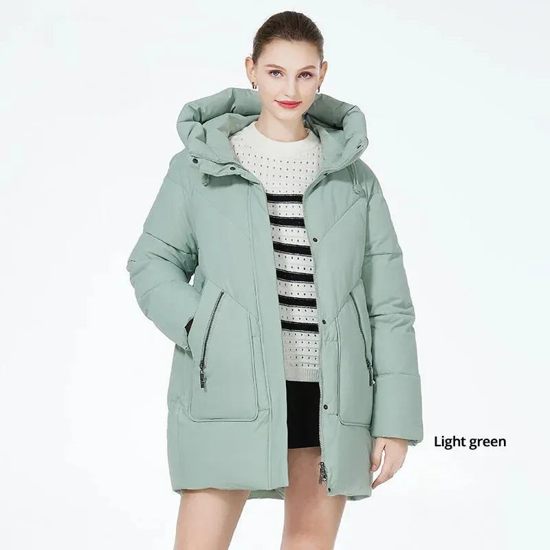Women's Winter Puffer Mid-length Casual Hooded Windproof Jacket