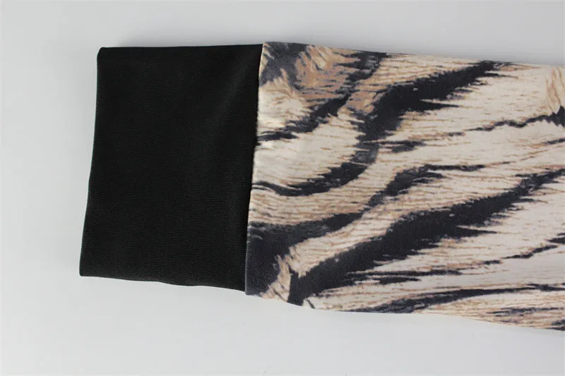 Zebra Print Half High Collar Long Sleeves Bodysuit