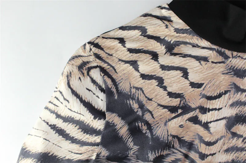 Zebra Print Half High Collar Long Sleeves Bodysuit